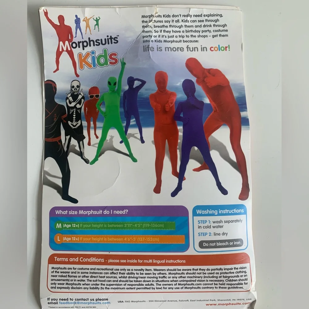 Morphsuits Green Morphsuit full body suit from head to toe, M ages 12+ Halloween